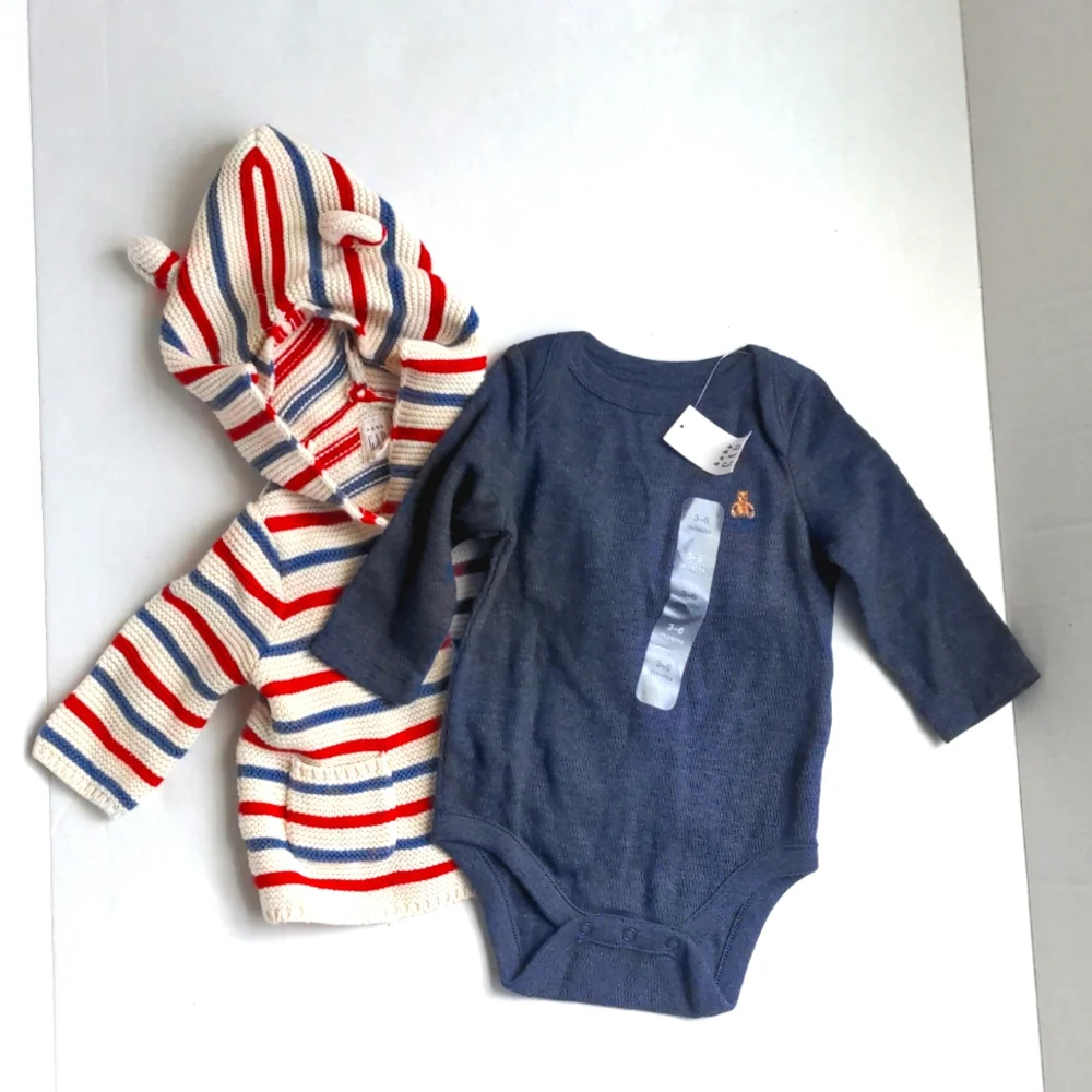 NWT Waffle Bodysuit Set + FREE Baby Gap Knit Cardigan